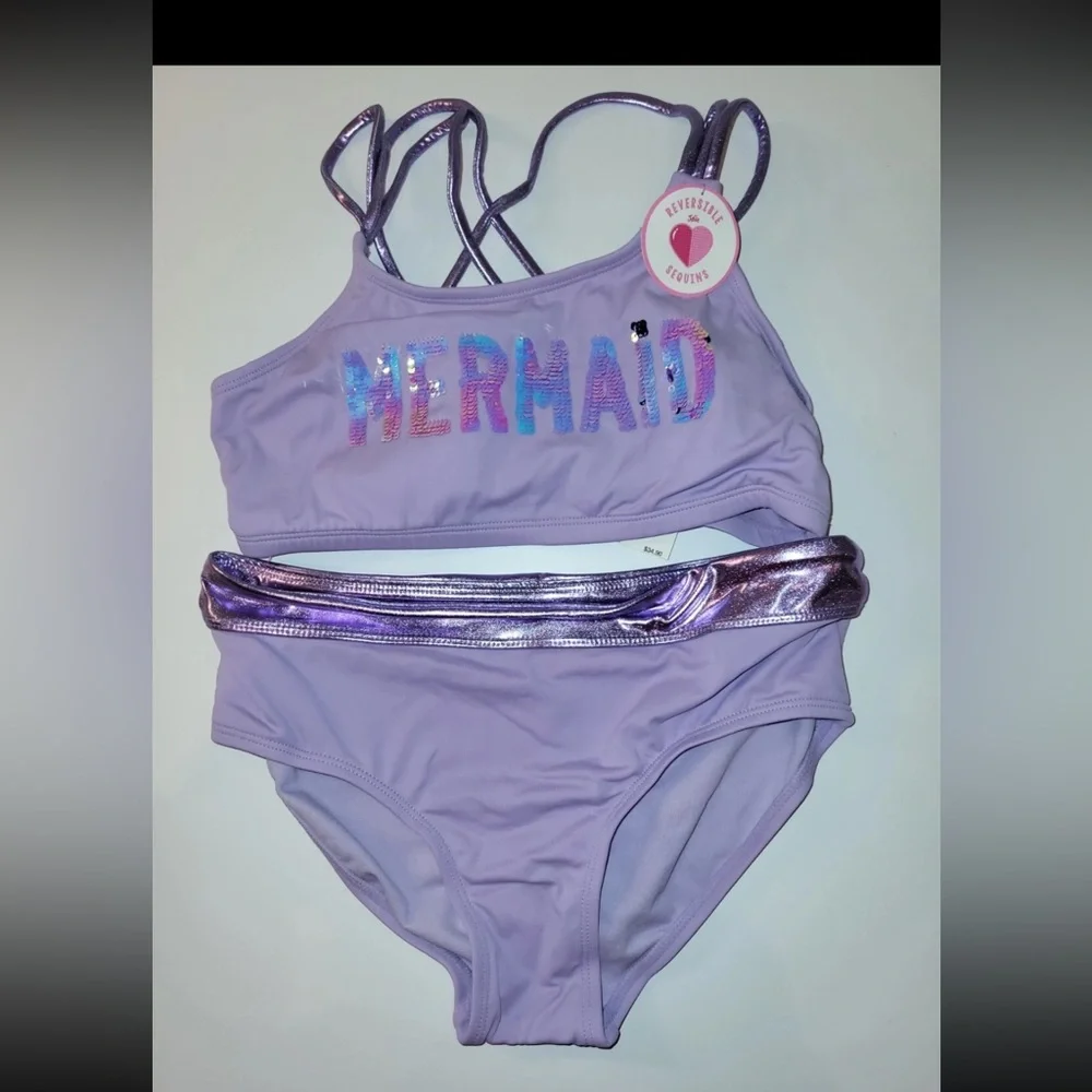 NWT Sz 10 Justice Purple Mermaid Bikini Set 2 pc bathing suit swim
